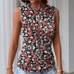 Floral Ruched Sleeveless Tank Top